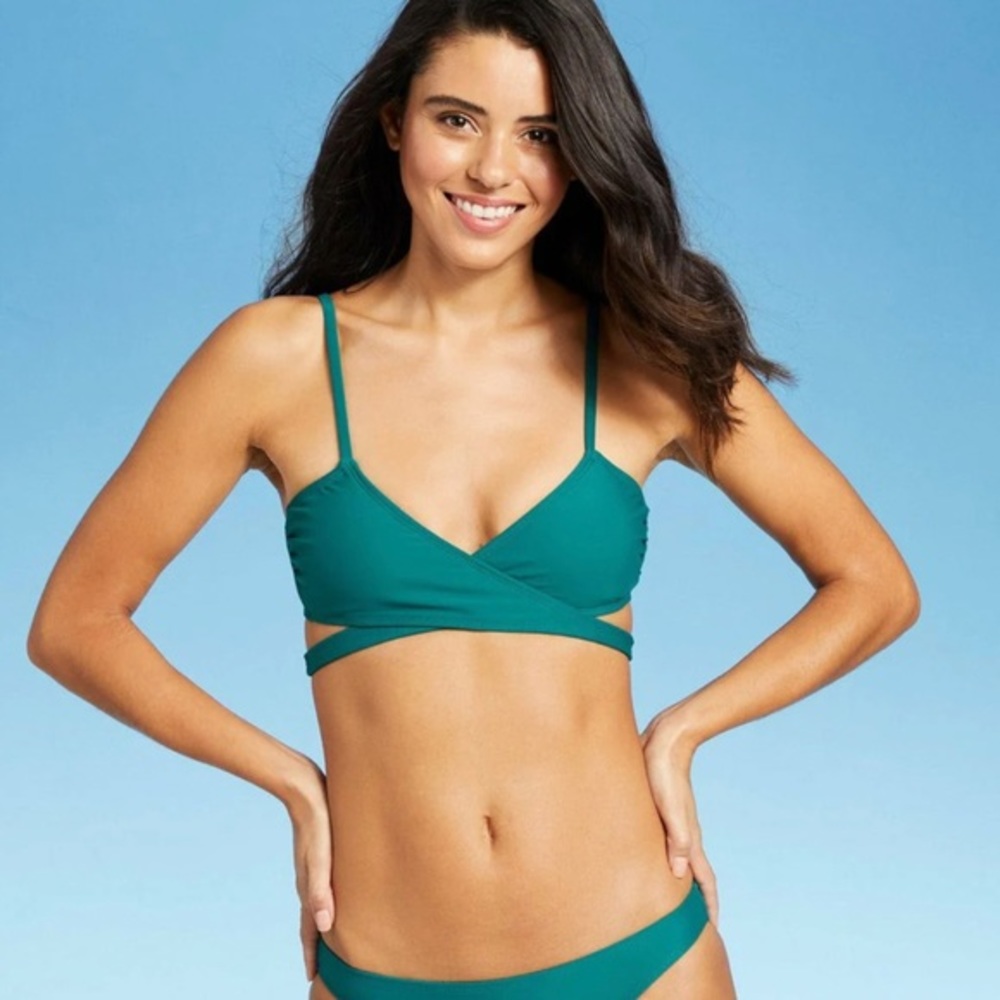 NWT Juniors' Wrap Front Bralette Bikini Top - Xhilaration Teal Green‎ XL